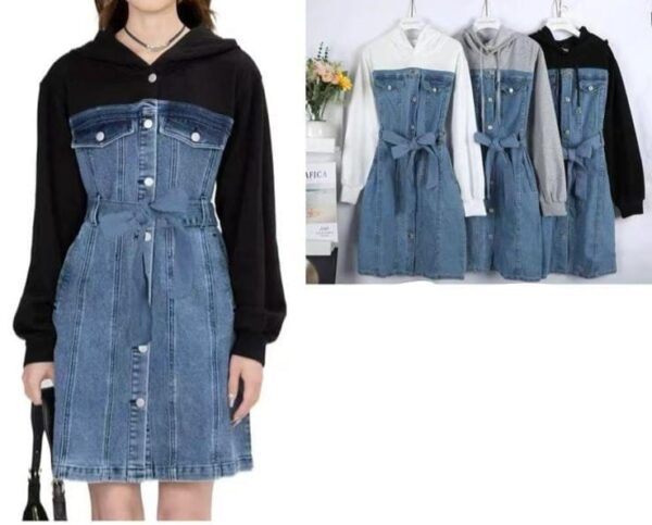 vestido denim capucha